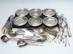 Cased set of silver plated cutlery together with a quantity of loose silver plated cutlery, much