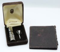 Modern hallmarked silver mounted perfume atomizer with miniature filling funnel, in gift box,