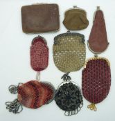 Eight 19th/20thC purses including beadwork / cut steel examples, largest 7 x 9cm