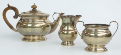 Elizabeth II hallmarked silver three-piece tea set, Sheffield 1972 maker Cooper Brothers & Sons,