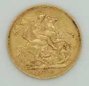 1908 Edward VII gold full sovereign, Perth Mint