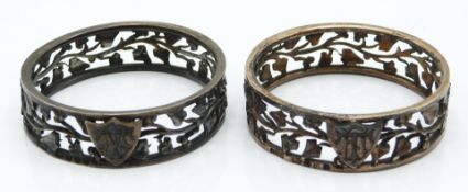 Victorian pair of hallmarked silver napkin rings with pierced foliate decoration, London 1889