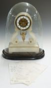 Alabaster drum cased French mantel clock under glass dome, with movement by Chapperment Brevette