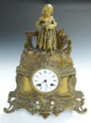 French figural brass mounted clock, with Hry Marc à Paris to dial and movement, enamelled Roman