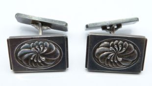 Georg Jensen pair of silver cufflinks with lotus design, by Henry Pilstrup (19.1g)