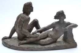 Bronze or similar limited edition (64/250) study of two nude figures, monogrammed to base possibly