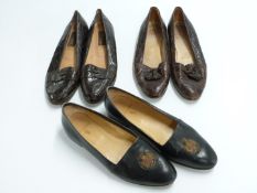 Two pairs of ladies Ralph Lauren shoes and a pair of Italian alligator skin shoes, all size 7