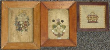 A pair of paper and silk flower pictures and one other, 19 x 13cm