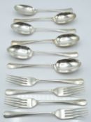 Ten pieces of hallmarked silver Hanovarian rat tail pattern cutlery comprising six dessert spoons