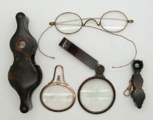 A collection of 19thC tortoiseshell, yellow metal and similar magnifiers / loupes, some with