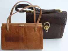 Vintage Mappin & Webb snakeskin handbag and a further similar bag, largest 21 x 26cm