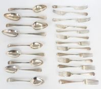 Part canteen of mainly Georgian Old English Pattern hallmarked silver cutlery comprising four