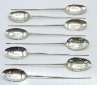 Set of eight modern hallmarked silver mote spoons, with pierced bowls, all Birmingham, 1985/86/98,