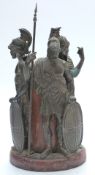 19thC or early 20thC figural lamp base formed of three Greek or Roman classical soldiers or