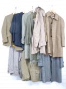 A group of gentleman's jackets and overcoats to include wool tweed examples, a suit, jacket and