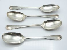 Set of four Queen Anne bottom hallmarked silver rat tail tablespoons, London 1709 maker Samuel