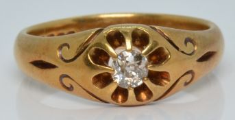 Edwardian 18ct gold ring set with an old cut diamond of approximately 0.2ct, 7.2g, size R/S