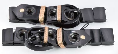 Two Victorian jet bracelets with rose gold mounts