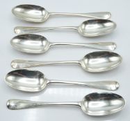 Victorian set of six hallmarked silver Hanovarian rat tail pattern table spoons, five London 1888