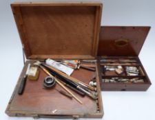 Two vintage artist's paint boxes including a Reeves & Son mahogany box with single drawer fitted