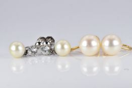 A pair of 9ct white gold Ciro earrings set with cubic zirconia and cultured pearls and a pair of 9ct