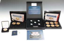 Nine Bradford Exchange WW1 commemorative gold plated coins with colour enhancement, housed in