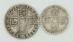 1711 Queen Anne shilling, and a 1757 George II sixpence