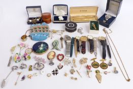 A collection of costume jewellery including Seiko and Accurist watches, Parker pens, brooches, etc