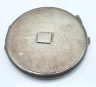 Art Deco hallmarked silver compact with engine turned decoration, Birmingham 1944, maker Turner &