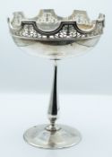 George V hallmarked silver pedestal centrepiece, bowl or tazza with pierced rim and octagonal stem