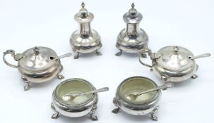 WITHDRAWN    Edward VIII hallmarked silver six piece cruet set comprising two each of pepper, open
