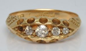 Victorian 18ct gold ring set with five old cut diamonds, 3.7g, size L