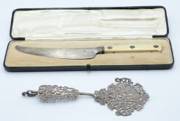 Edward VII cased Artificers' Guild hallmarked silver bladed ivory handled knife, London 1912, length