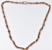 A 9ct rose gold Albert/ watch chain made up of unusual pierced oval links, maker ACCo, 24.5g