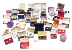 A collection of cufflinks and studs including silver, mother-of-pearl etc