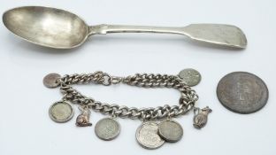 Victorian hallmarked silver fiddle pattern dessert spoon, London 1857 maker H J Lias & Son, length