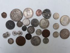 An interesting collection of coins to include Jersey Liberation 1945 penny, Roman, silver George