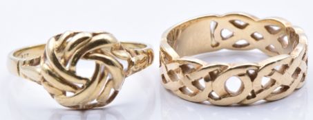 A 9ct gold knot ring and a 9ct gold ring in a Celtic design, 4.8g, sizes M/N and N