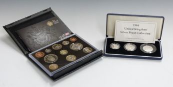Royal Mint 1994 UK Silver Proof Collection comprising £2, £1 and 50p, cased with certificate, and