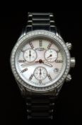 Rotary ladies chronograph wristwatch ref. LB00025/41 with date aperture, white subsidiary dials,