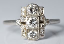 Art Deco platinum ring set with diamonds, the largest approximately 0.25ct, 3.2g, size M