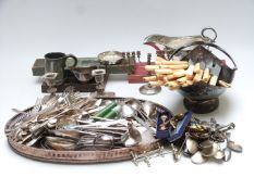 Silver plated ware including a galleried tray, length 46cm, large gravy boat, swing-handled