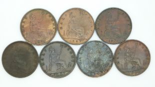 A collection of seven various Victoria young head halfpennies comprising 1863, 1867, 1868, 1869,