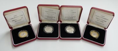 Four Royal Mint silver proof £2 coins, two for 1996 and two for 1997, all cased with certificates