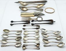 Hallmarked silver and white metal cutlery comprising set of six hallmarked silver teaspoons with
