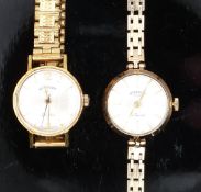 Two Rotary ladies wristwatches, one 9ct gold with gold hands and baton markers and silver dial, on