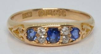 Victorian 18ct gold ring set with sapphires and diamonds, Birmingham 1895, 3.3g, size O