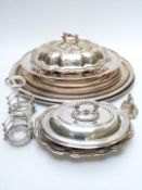 Plated ware comprising various sized trays / salvers including Mappin & Webb and Walker & Hall,