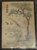 A 19thC Chinese embroidery with exotic bird decoration, 56 x 40cm