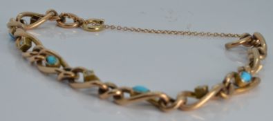 WITHDRAWN   Edwardian 9ct rose gold bracelet set with turquoise and seed pearls